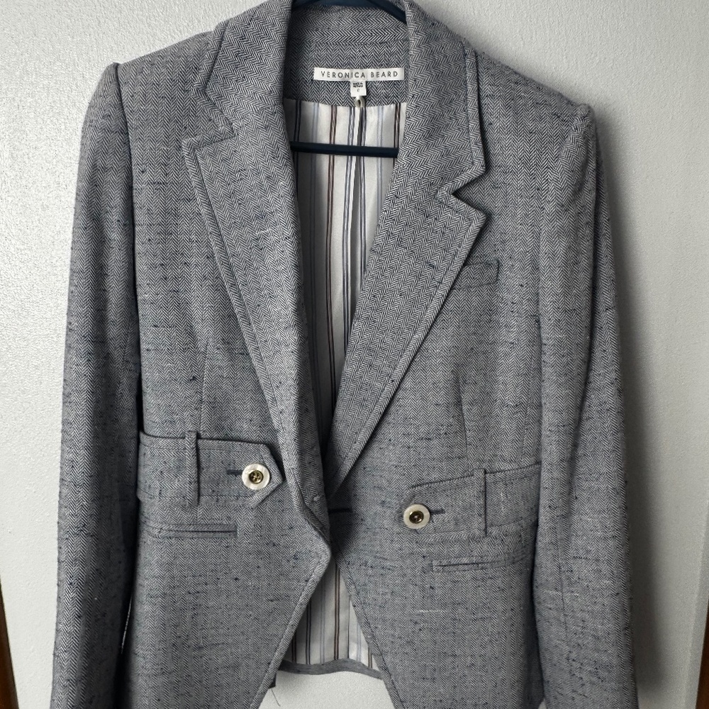 Veronica Beard Dickey Blazer size 2 blue herringbone